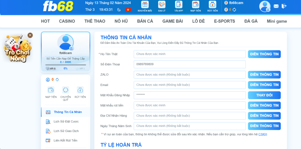 Điều kiện rút tiền FB68 gồm những gì?